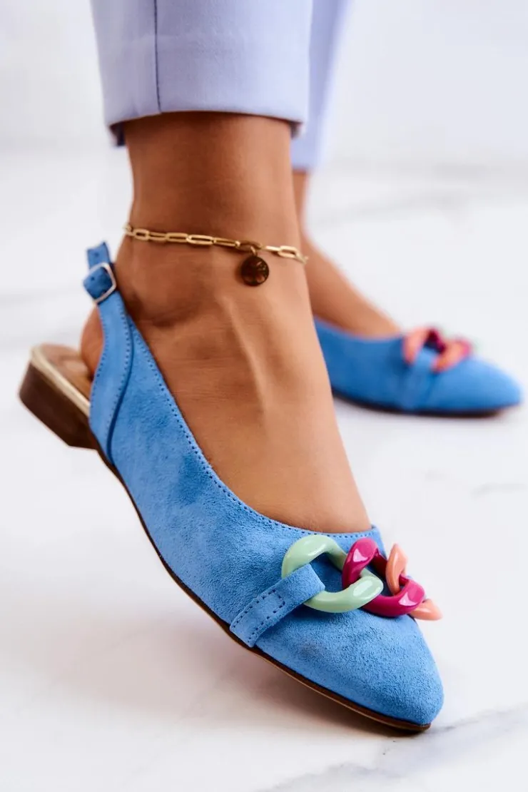 Damskie Boto Zamszowe Baleriny Z Łańcuchem Lewski Shoes 3125 Niebieskie