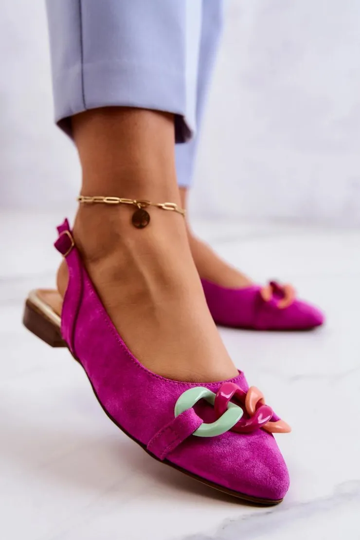 Discount Boto Zamszowe Baleriny Z Łańcuchem Lewski Shoes 3125 Fuksja