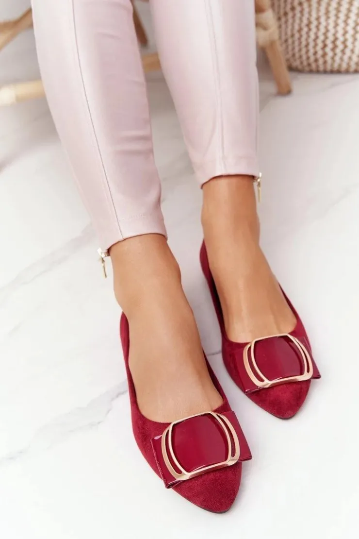 Damskie Buty Sergio Leone Zamszowe Baleriny Z Klamrą Sergio Leone BL623 Bordowe