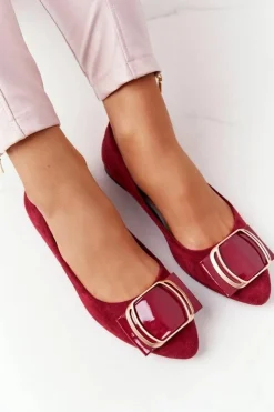 Damskie Buty Sergio Leone Zamszowe Baleriny Z Klamrą Sergio Leone BL623 Bordowe