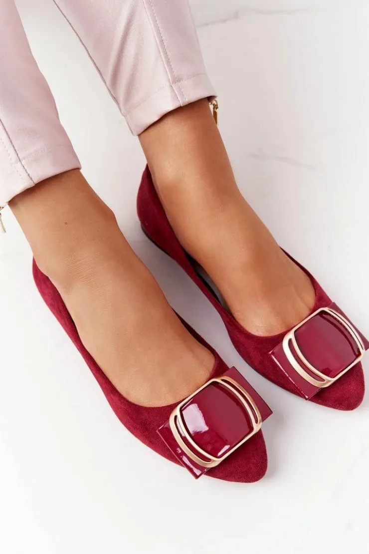 Damskie Buty Sergio Leone Zamszowe Baleriny Z Klamrą Sergio Leone BL623 Bordowe