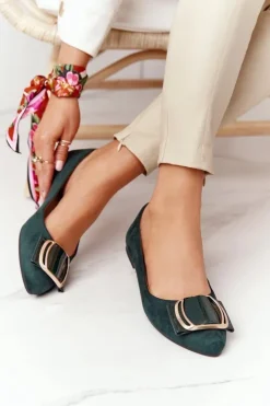 Buty Sergio Leone Baleriny Klasyczne*Zamszowe Baleriny Z Klamrą Sergio Leone BL623 Zielone