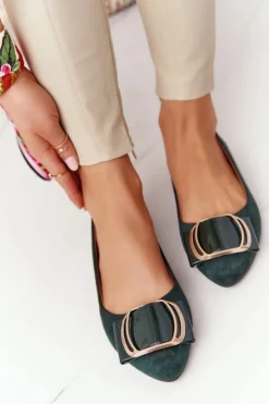 Buty Sergio Leone Baleriny Klasyczne*Zamszowe Baleriny Z Klamrą Sergio Leone BL623 Zielone