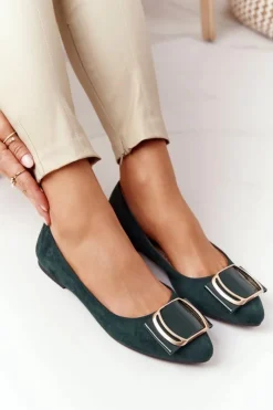 Buty Sergio Leone Baleriny Klasyczne*Zamszowe Baleriny Z Klamrą Sergio Leone BL623 Zielone