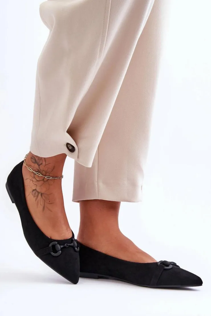 Damskie Boto Zamszowe Baleriny Z Ozdobą Czarne Noldaia