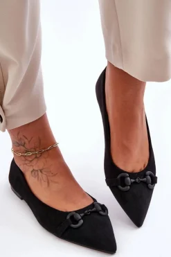 Damskie Boto Zamszowe Baleriny Z Ozdobą Czarne Noldaia