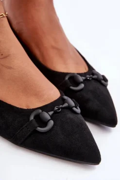 Damskie Boto Zamszowe Baleriny Z Ozdobą Czarne Noldaia