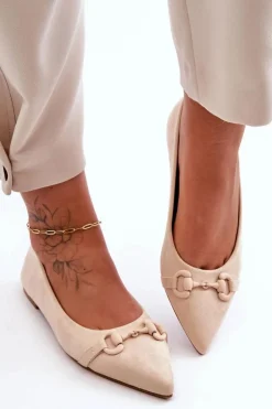Boto Zamszowe Baleriny Z Ozdobą Beżowe Noldaia