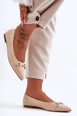 Boto Zamszowe Baleriny Z Ozdobą Beżowe Noldaia