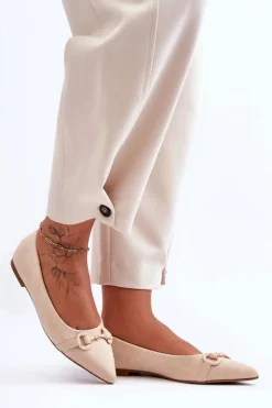 Boto Zamszowe Baleriny Z Ozdobą Beżowe Noldaia