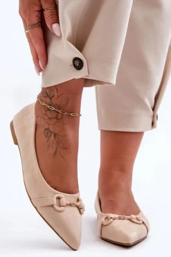 Boto Zamszowe Baleriny Z Ozdobą Beżowe Noldaia