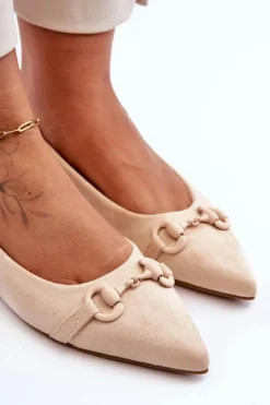 Boto Zamszowe Baleriny Z Ozdobą Beżowe Noldaia