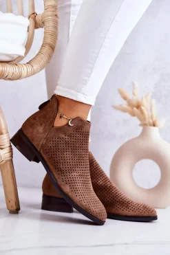 Buty damskie Vinceza Botki Wiosenne|Brązowe I Beżowe Botki*Zamszowe Botki Ażurowe Brązowe Shirley