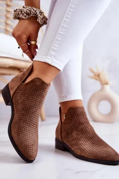 Buty damskie Vinceza Botki Wiosenne|Brązowe I Beżowe Botki*Zamszowe Botki Ażurowe Brązowe Shirley