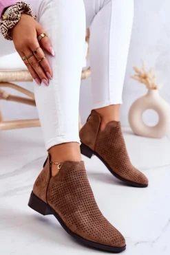 Buty damskie Vinceza Botki Wiosenne|Brązowe I Beżowe Botki*Zamszowe Botki Ażurowe Brązowe Shirley