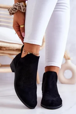 Damskie Buty damskie Vinceza Zamszowe Botki Ażurowe Czarne Shirley