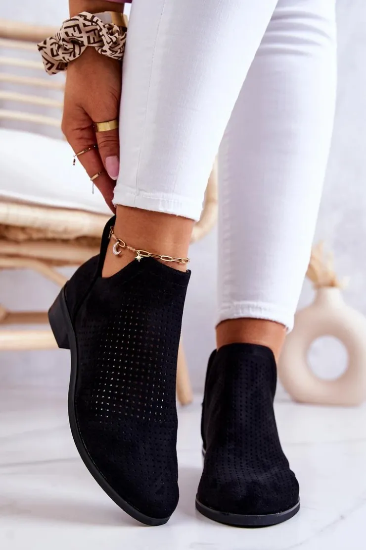 Damskie Buty damskie Vinceza Zamszowe Botki Ażurowe Czarne Shirley