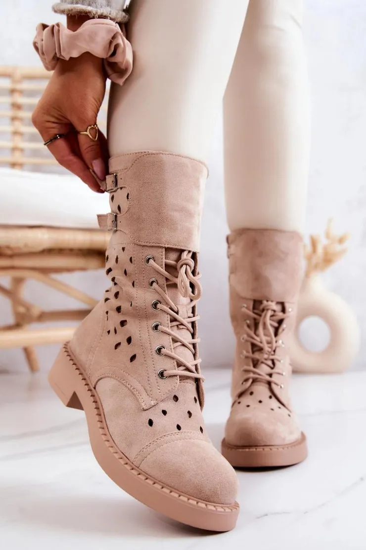 Best Boto Zamszowe Botki Ażurowe Na Suwak Jasnobeżowe Hermione