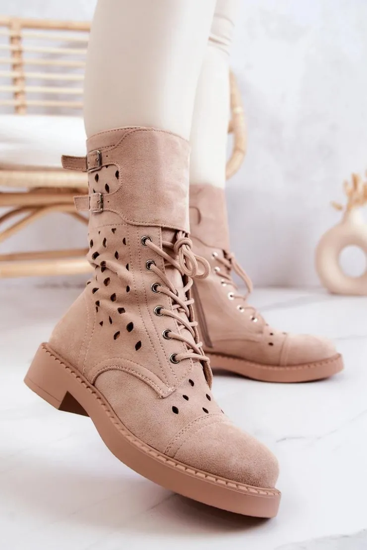 Best Boto Zamszowe Botki Ażurowe Na Suwak Jasnobeżowe Hermione