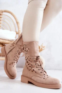 Best Boto Zamszowe Botki Ażurowe Na Suwak Jasnobeżowe Hermione