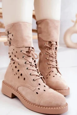 Best Boto Zamszowe Botki Ażurowe Na Suwak Jasnobeżowe Hermione
