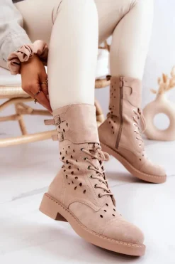 Best Boto Zamszowe Botki Ażurowe Na Suwak Jasnobeżowe Hermione