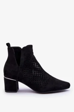 New Buty damskie Vinceza Zamszowe Botki Ażurowe Z Wycięciem Na Obcasie Czarne Blakely