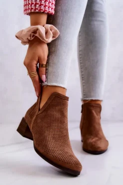 Buty damskie Vinceza Botki Wiosenne|Brązowe I Beżowe Botki*Zamszowe Botki Ażurowe Z Wycięciem Brązowe Carine