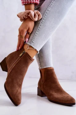Buty damskie Vinceza Botki Wiosenne|Brązowe I Beżowe Botki*Zamszowe Botki Ażurowe Z Wycięciem Brązowe Carine