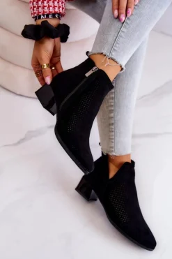 Outlet Buty damskie Vinceza Zamszowe Botki Ażurowe Z Wycięciem Czarne Carine