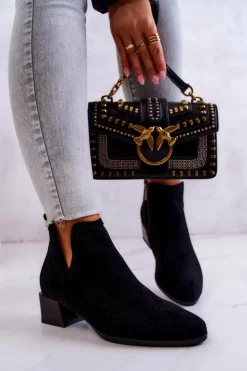 Outlet Buty damskie Vinceza Zamszowe Botki Ażurowe Z Wycięciem Czarne Carine