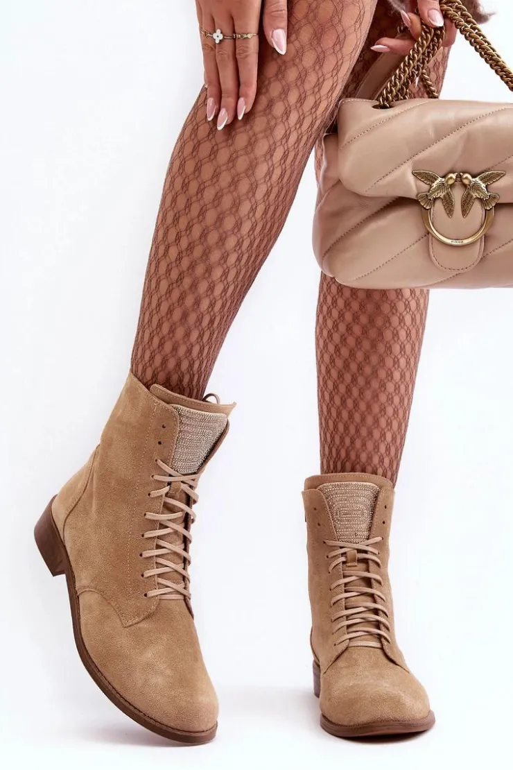 Damskie Boto Zamszowe Botki Damskie Beżowe Nicole 2848