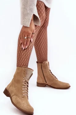 Damskie Boto Zamszowe Botki Damskie Beżowe Nicole 2848