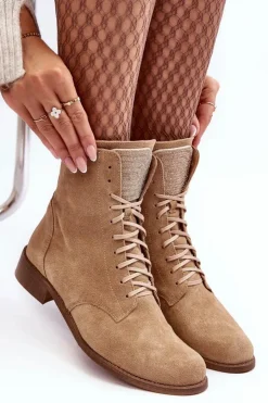 Damskie Boto Zamszowe Botki Damskie Beżowe Nicole 2848