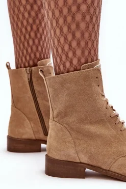 Damskie Boto Zamszowe Botki Damskie Beżowe Nicole 2848
