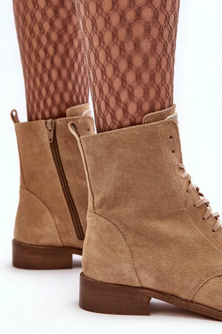 Damskie Boto Zamszowe Botki Damskie Beżowe Nicole 2848