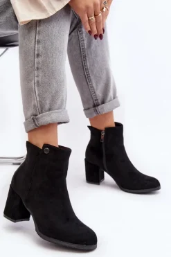 Evento Botki Wiosenne|Czarne Botki*Zamszowe Botki Damskie Na Słupku Czarne Selela