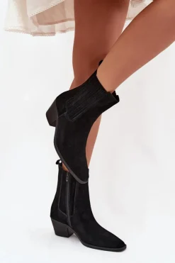 Damskie Boto Zamszowe Botki Damskie Na Słupku Ocieplane Czarne Arelia