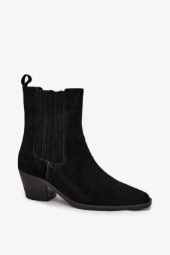 Damskie Boto Zamszowe Botki Damskie Na Słupku Ocieplane Czarne Arelia