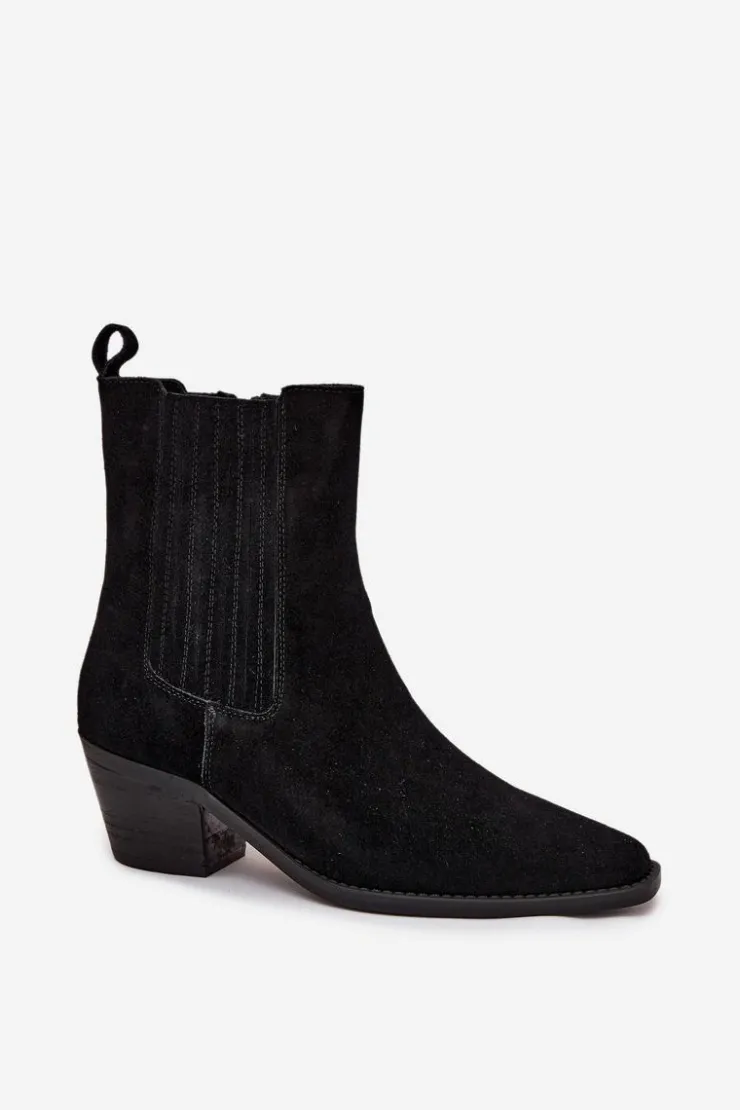 Damskie Boto Zamszowe Botki Damskie Na Słupku Ocieplane Czarne Arelia