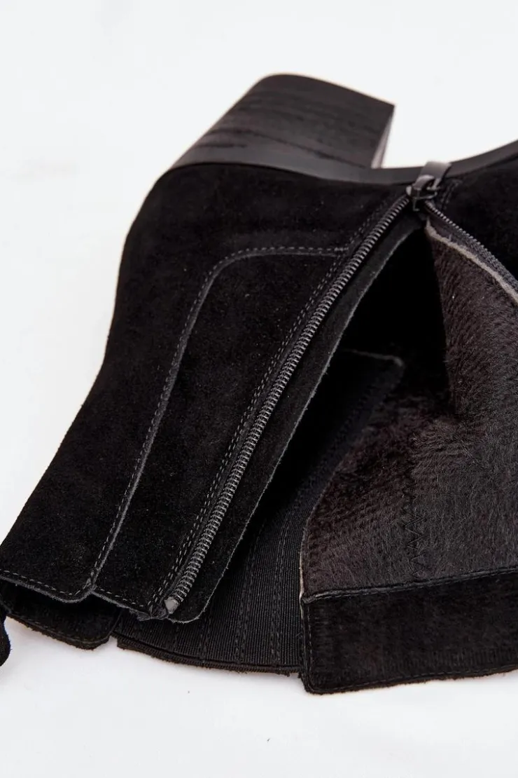 Damskie Boto Zamszowe Botki Damskie Na Słupku Ocieplane Czarne Arelia