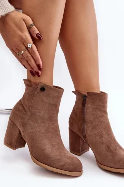 Damskie Evento Zamszowe Botki Damskie Na Słupku Brązowe Selela