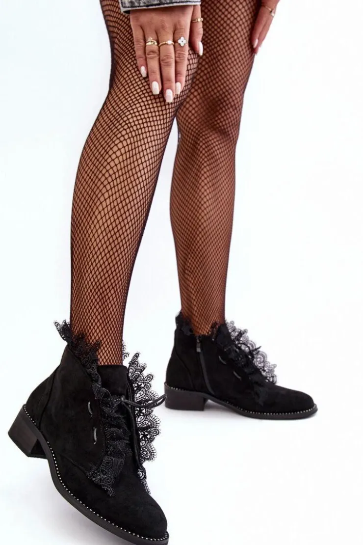 New Boto Zamszowe Botki Damskie Na Płaskim Obcasie Czarne Klemovia