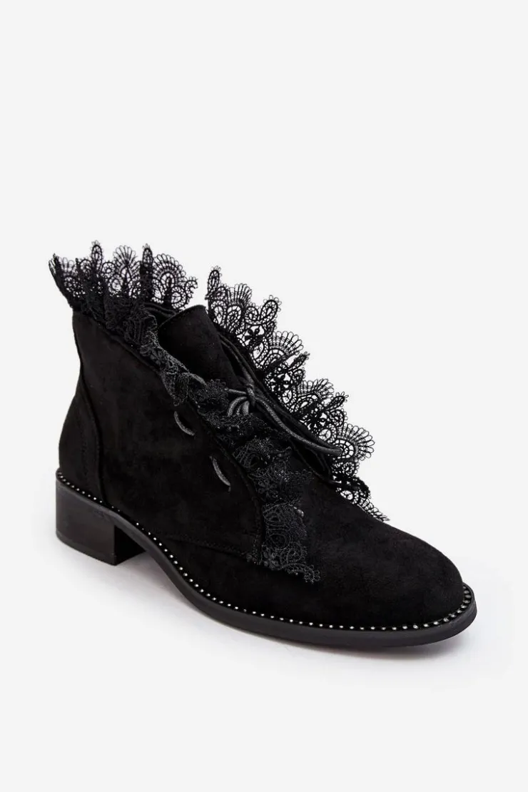 New Boto Zamszowe Botki Damskie Na Płaskim Obcasie Czarne Klemovia
