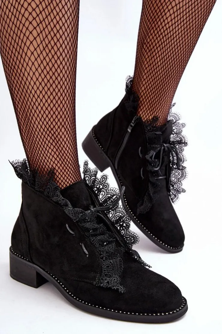 New Boto Zamszowe Botki Damskie Na Płaskim Obcasie Czarne Klemovia