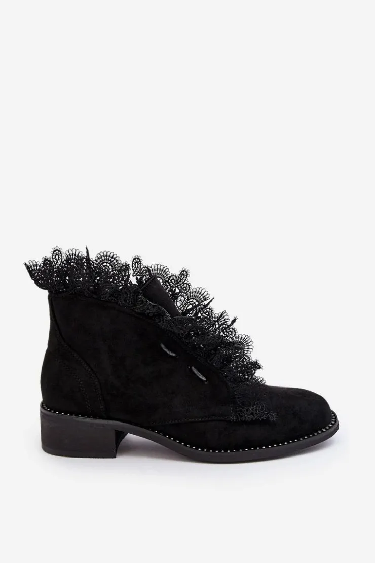 New Boto Zamszowe Botki Damskie Na Płaskim Obcasie Czarne Klemovia