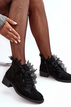 New Boto Zamszowe Botki Damskie Na Płaskim Obcasie Czarne Klemovia