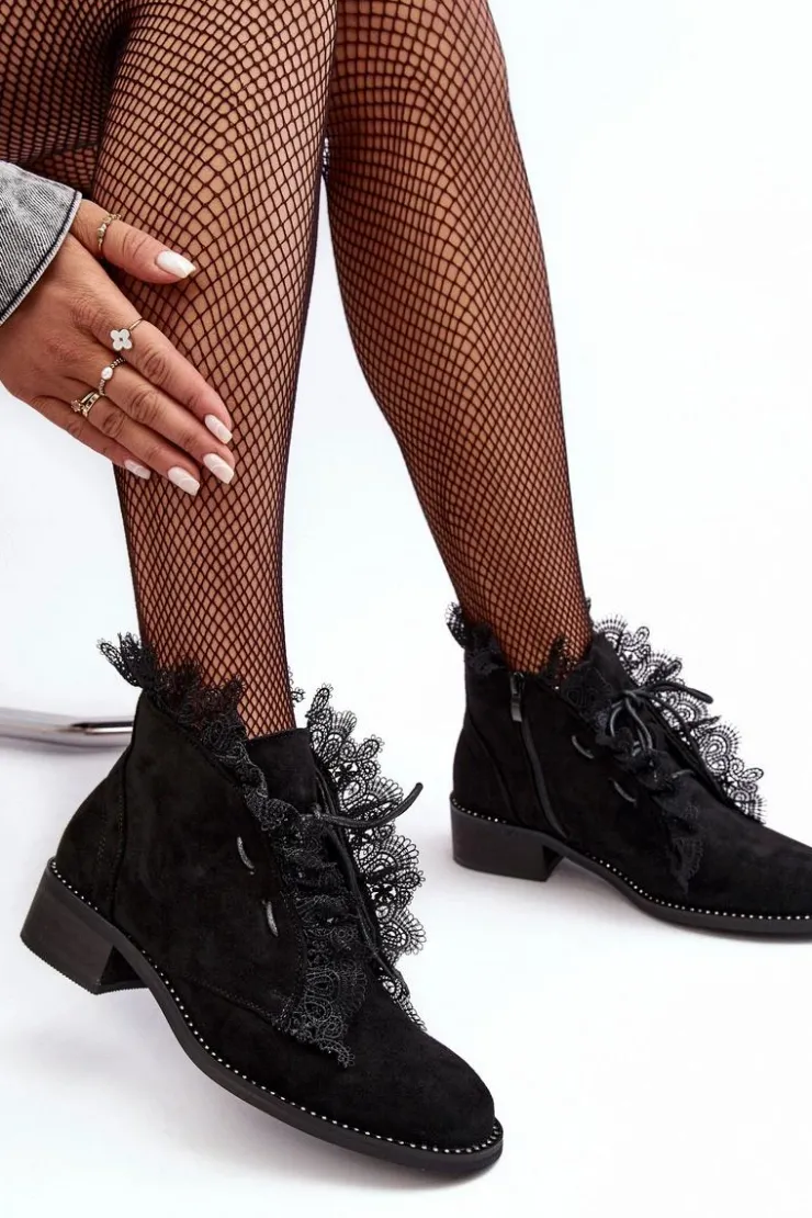 New Boto Zamszowe Botki Damskie Na Płaskim Obcasie Czarne Klemovia