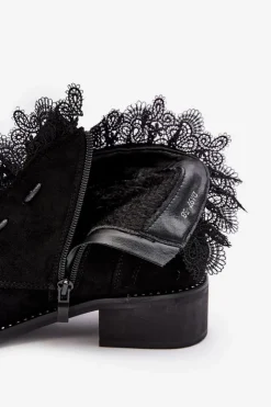 New Boto Zamszowe Botki Damskie Na Płaskim Obcasie Czarne Klemovia