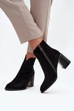 Sale Buty damskie Vinceza Zamszowe Botki Damskie Na Słupku Z Tłoczeniem Ocieplane Vinceza 66801 Czarne